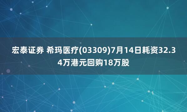 宏泰证券 希玛医疗(03309)7月14日耗资32.34万港元回购18万股